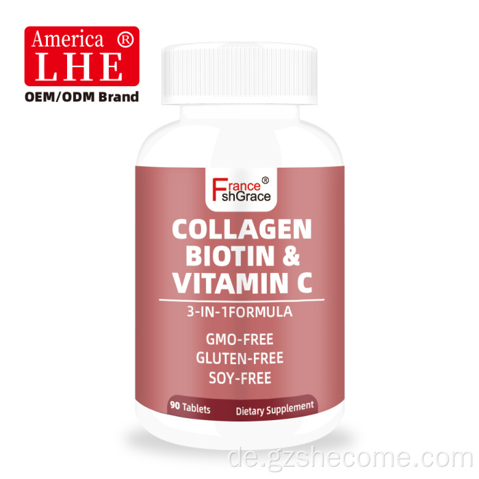 Kollagenpeptide, Biotin, Vitamin C, Tabletten, Hautgesundheit